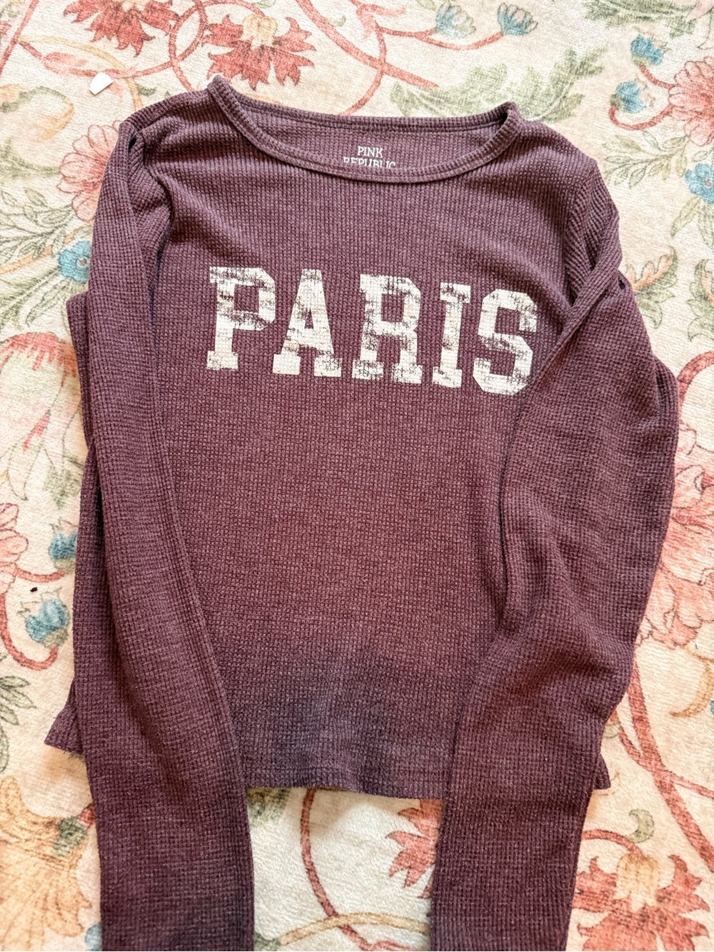 Pink Republic Maroon Waffle Knit Graphic Top